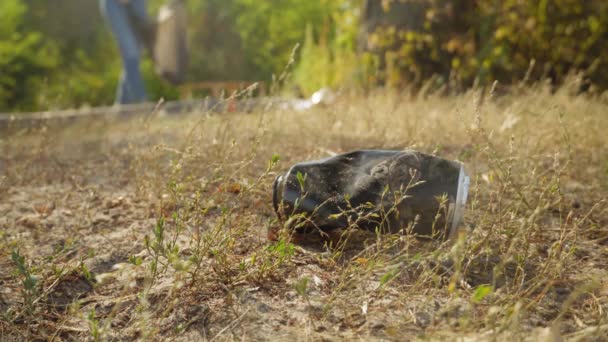 Woman Volunteer Gathering Garbage Forest Environment Protection Pollution Problems Global — Stock Video