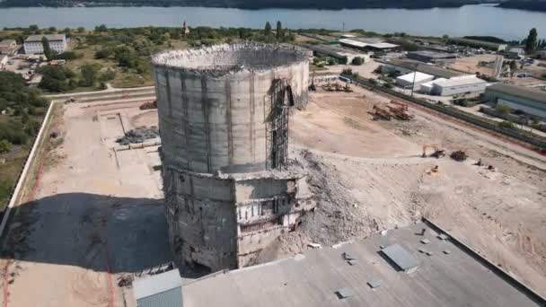 Bâtiment Industriel Détruit Sur Chantier Vue Aérienne — Video