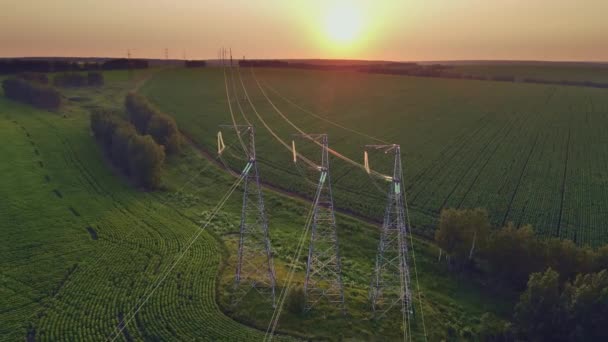 Sendemast Strommast Oder Strommast Ländliche Infrastruktur Hochspannungsleitung Oder Freileitung Luftaufnahme — Stockvideo