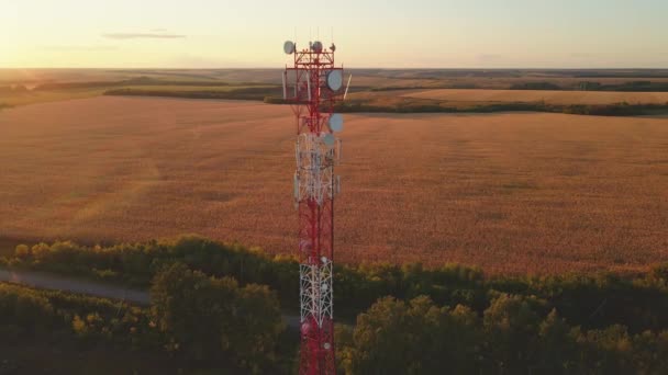 Telephone Mast Cell Site Tower Base Station Aerial View Telecom — Stock Video