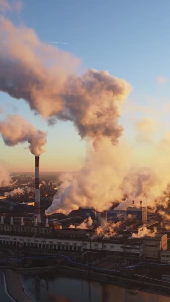Gases Emissão Fábrica Industrial Vídeo Vertical Zona Industrial Plumas Fumo — Vídeo de Stock
