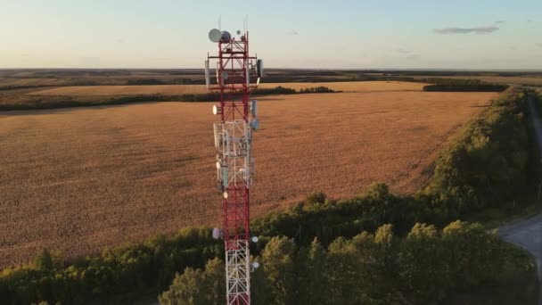 Torre Teléfono Con Antena Estación Base Sitio Célula Vista Aérea — Vídeo de stock