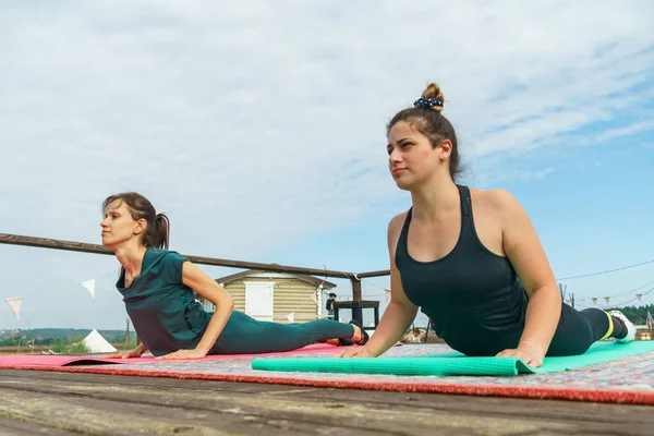 Donne Che Praticano Yoga Nella Natura Eseguendo Yoga Asana Fitness — Foto Stock