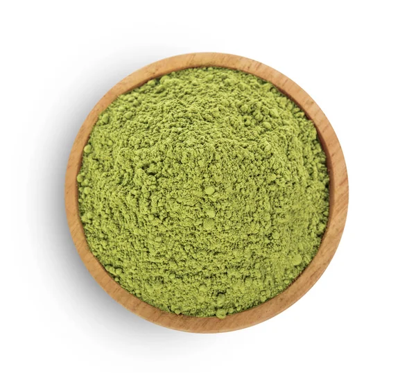 Зелений Чайний Порошок Мисці Білому Фоні — стокове фото