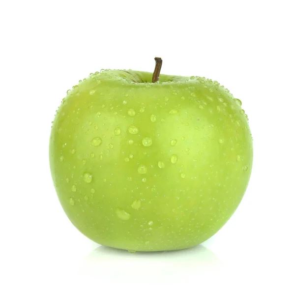 Wassertropfen Grüner Apfel Isoliert Auf Weißem Hintergrund lizenzfreie Stockfotos