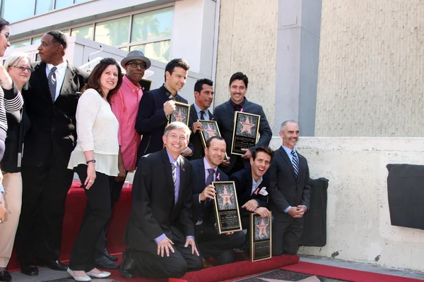 Arsenio Hall, New Kids On The Block, Jordan Knight, Donnie Wahlberg, Joe McIntyre, Danny Wood, Jonathan Knight — Stock Photo, Image