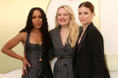 Kerry Washington, Elisabeth Moss, Kate Mara. 3 Şubat 2026 'da Barker Hanger' daki Apple TV Basın Günü 'nde.