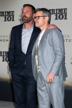 Ben Affleck, Matt Damon 10 Şubat 2026 'da Los Angeles, CA' da, Broadway 'deki United Theater' daki Suç 101 Dünya Premiere 'de.