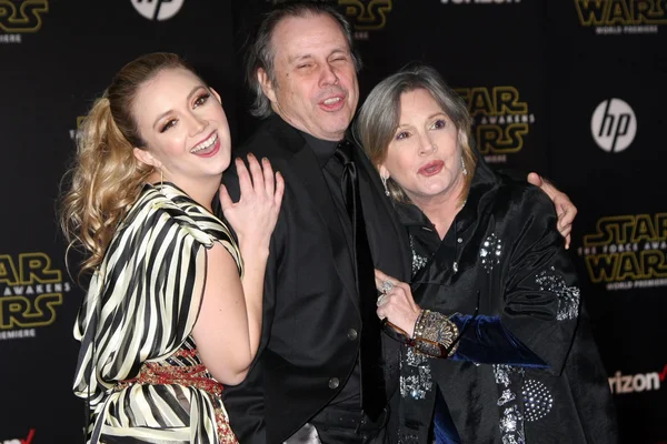 Billie Lourd, Todd Fisher, Carrie Fisher — Foto de Stock