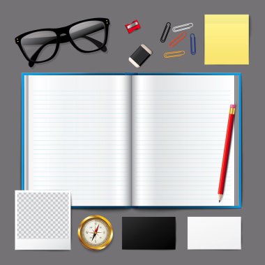 Boş açık kitap. Kalem ile kitap. kullanım grafik, yaratıcı, iş, eğitim, vektör çizim için.