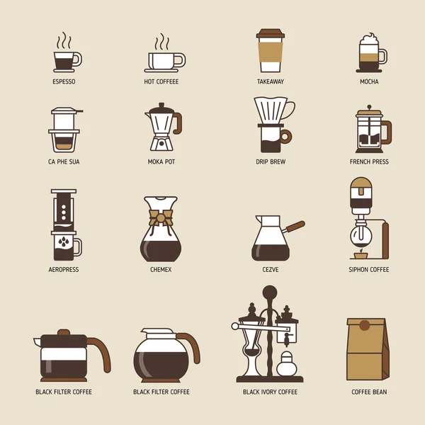 Ensemble d'éléments vectoriels de café et d'icônes de machine à café Illustration . — Image vectorielle