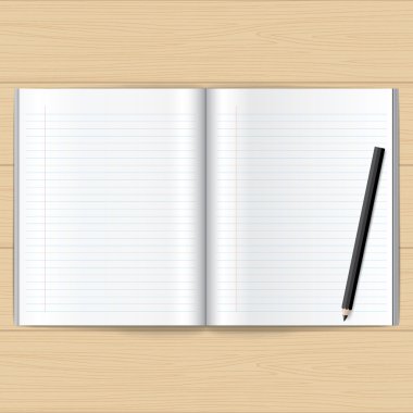 Kağıt ve kalem, boş kağıt, kalem vektör ile kitap vektör.