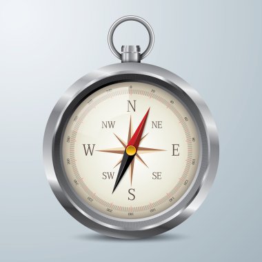 Gümüş Pusula, vintage metal pusula vektör.