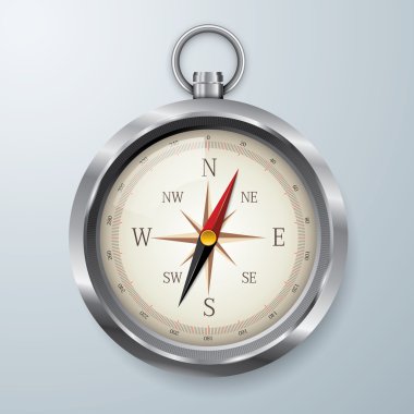 Gümüş Pusula, vintage metal pusula vektör.