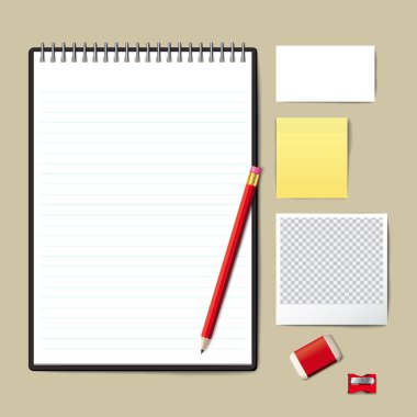 Kağıt ve kalem, boş kağıt, kalem vektör ile kitap vektör.