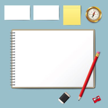 Kağıt ve kalem, boş kağıt, kalem vektör ile kitap vektör.