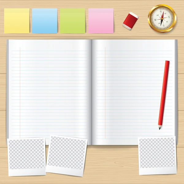 Papel y lápiz vectorial, papel en blanco, libro con vector de lápiz . — Vector de stock