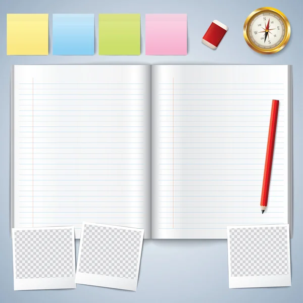 Papel e lápis vetorial, Papel em branco, livro com vetor a lápis . — Vetor de Stock