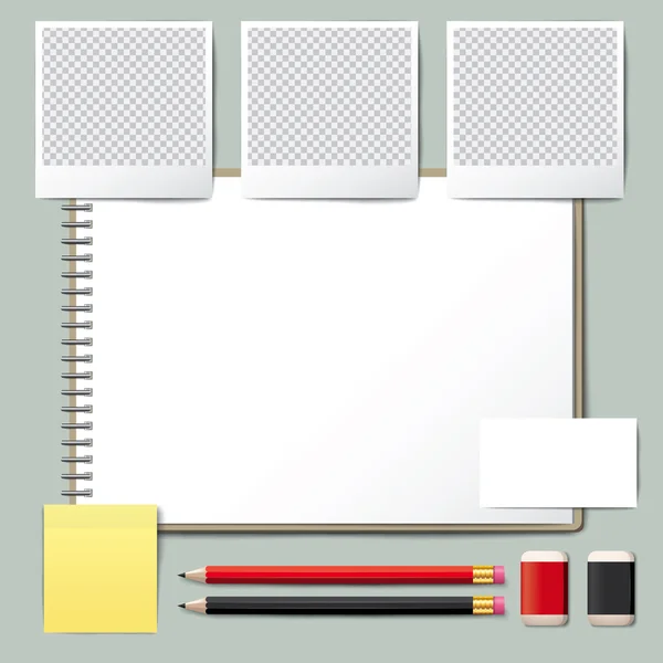 Papel y lápiz vectorial, papel en blanco, libro con vector de lápiz . — Vector de stock