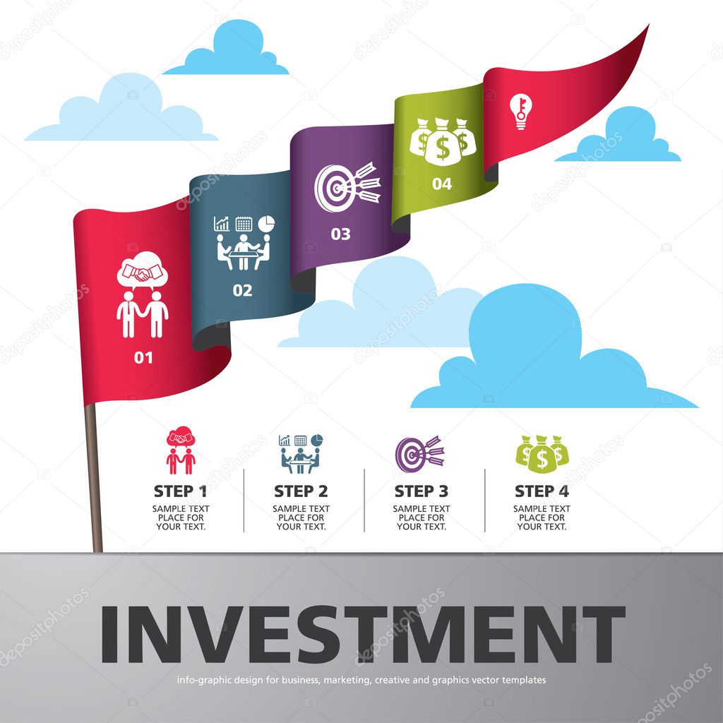 Info graphic Template with colorful flag banner for business