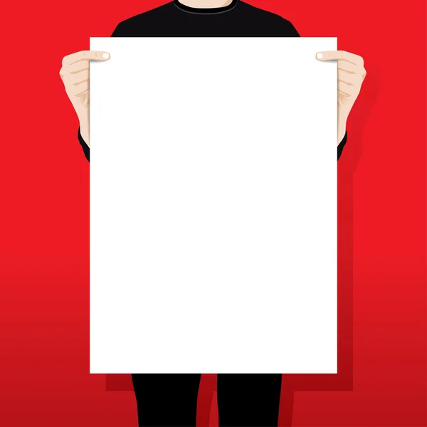 Άνθρωπος που κρατά ένα λευκό χαρτί, εικονογράφηση φορέας — Διανυσματικό Αρχείο