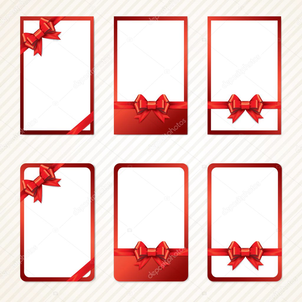 Red gift bows with ribbons. Vector.