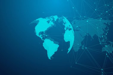 Noktalar ve doğrular ile küresel ağ bağlantıları. Kablo çerçeve arka planı. Soyut bağlantı yapısı. Çokgen uzay arkaplanı, illüstrasyon