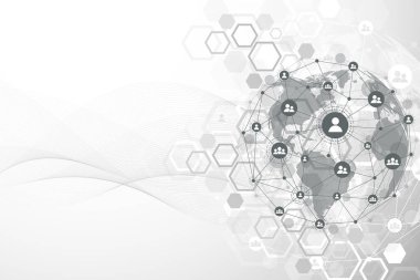 Noktalar ve doğrular ile küresel ağ bağlantıları. Kablo çerçeve arka planı. Soyut bağlantı yapısı. Çokgen uzay arkaplanı, illüstrasyon