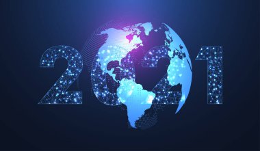 Mutlu Noeller ve mutlu yıllar 2021 'in modern fütürist teknoloji şablonu. Pleksus geometrik etkisi. Genel ağ bağlantısı illüstrasyonu.