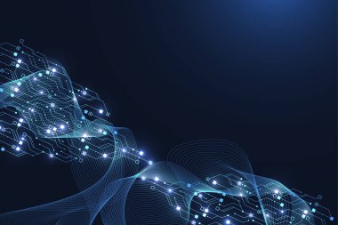 Teknoloji soyut devre kartı dokusu. Yüksek teknoloji fütüristik devre panosu pankartı duvar kağıdı. Dijital veri. Elektronik anakart çizimi