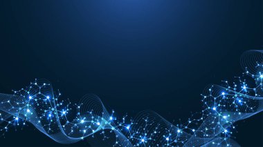 Moleküler yapı arka planı. DNA moleküllü bir duvar kağıdı ya da afiş bilim şablonu. Altıgenli molekül arkaplanı, dalga akışı, illüstrasyon.