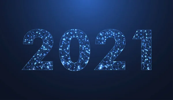 Nowoczesny futurystyczny szablon technologii dla Wesołych Świąt i Szczęśliwego Nowego Roku 2021 z połączonymi liniami i kropkami. Efekt geometryczny splotu. Ilustracja globalnego połączenia sieciowego. — Zdjęcie stockowe