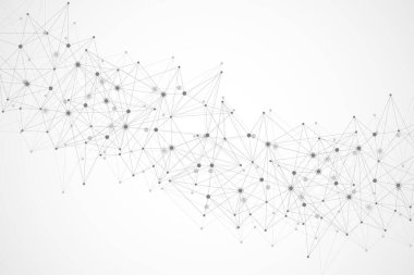 Birbirine bağlı çizgiler ve noktalarla soyut çokgen arkaplan. Minimalist geometrik desen. Molekül yapısı ve iletişim. Grafik pleksus arkaplanı. Bilim, tıp, teknoloji konsepti.