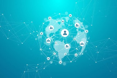 Noktalar ve doğrular ile küresel ağ bağlantıları. Kablo çerçeve arka planı. Soyut bağlantı yapısı. Çokgen uzay arkaplanı, illüstrasyon