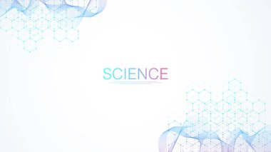 Moleküler soyut yapı ve genetik mühendislik, sağlık ve tıp geçmişi. Bilimsel araştırma geçmişi. Dalga akışı, yenilik kalıbı. Vektör illüstrasyonu.