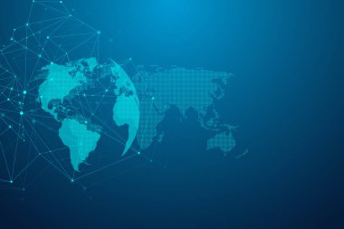 Küresel ağ bağlantısı kavramı. Büyük veri görselleştirmesi. Küresel bilgisayar ağlarındaki sosyal ağ iletişimi. İnternet teknolojisi. İş için. - Bilim. resimleme