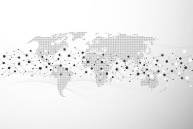 Küresel ağ bağlantısı kavramı. Büyük veri görselleştirmesi. Küresel bilgisayar ağlarındaki sosyal ağ iletişimi. İnternet teknolojisi. İş için. - Bilim. resimleme