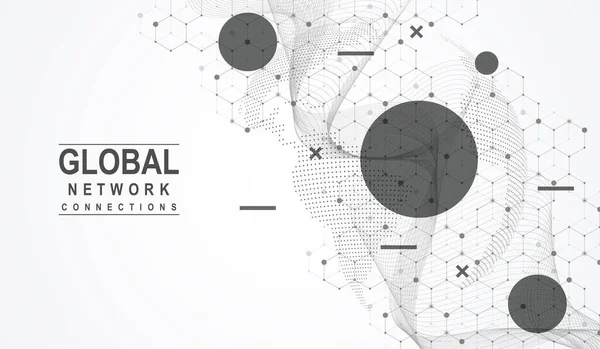 Conexión de red global empresarial. World map point and line composition concept of global business (en inglés). Tecnología global de Internet. Visualización de macrodatos. Ilustración vectorial. — Vector de stock