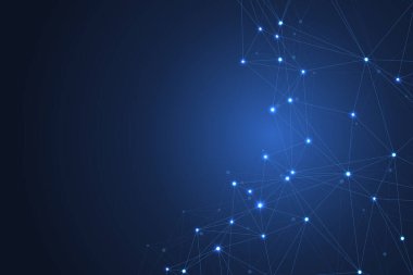 Geometrik bağlantılı arkaplan çizgileri ve noktalar. Basit teknoloji soyut grafik arkaplan tasarımı, illüstrasyon.