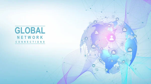 비즈니스 글로벌 네트워크 연결. 세계 지도의 포인트 및 라인 구성 개념 글로벌 비즈니스. 글로벌 인터넷 기술. 거대 한 데이터 시각화. 벡터 일러스트. — 스톡 벡터