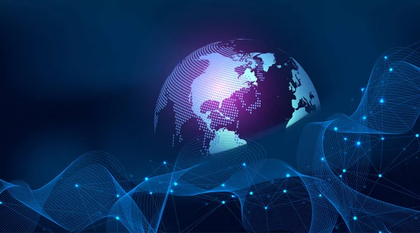 Business globale Netzwerkverbindung. Weltkarte Punkt-und Linienzusammensetzung Konzept des globalen Geschäfts. Globale Internet-Technologie. Visualisierung von Big Data. Vektorillustration. — Stockvektor