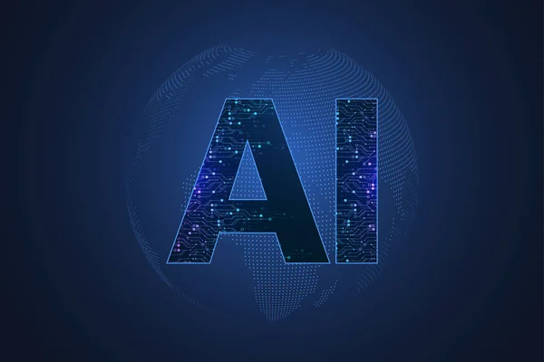 Inteligencia artificial y concepto de aprendizaje automático símbolo vectorial futurista. Diseño de tecnología inalámbrica de inteligencia artificial. Redes neuronales y conceptos de tecnologías modernas — Archivo Imágenes Vectoriales