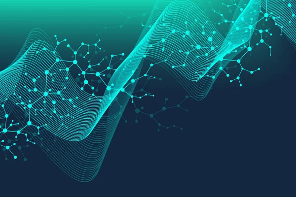 Antecedentes de moléculas científicas para medicina, ciencia, tecnología, cibernética, química. Fondos de pantalla o banner con una moléculas de ADN hexadecimal. ilustración dinámica geométrica. — Foto de Stock