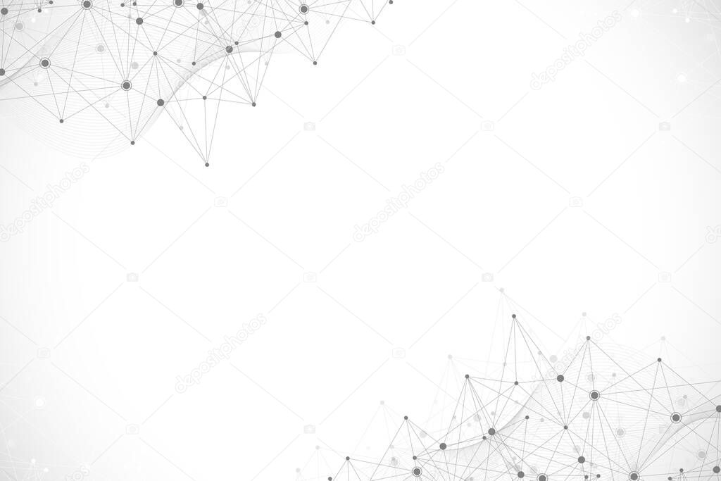 Abstract plexus background with connected lines and dots. Wave flow. Plexus geometric effect Big data with compounds. Lines plexus, minimal array. Digital data visualization, illustration