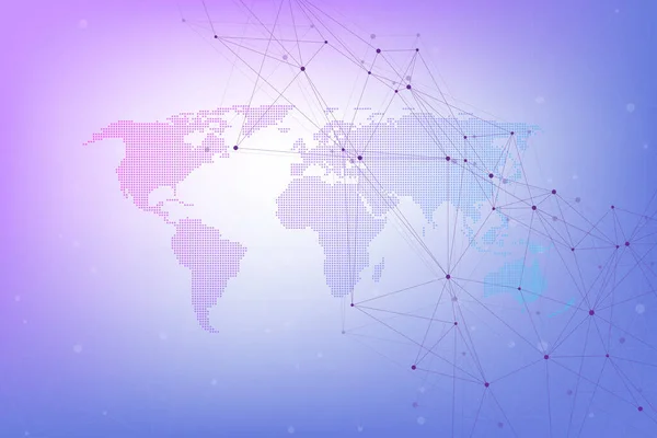 Global network connections with world map. Internet connection background. Abstract connection structure. Polygonal space background, illustration. — Stock Photo, Image