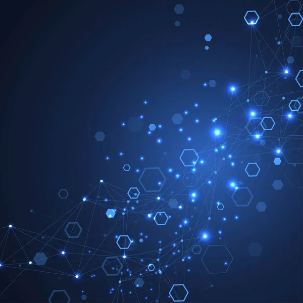 Vetenskaplig molekyl bakgrund för medicin, vetenskap, teknik, cybernetik, kemi. Tapetsera eller banner med en hex DNA-molekyler. geometrisk dynamisk illustration. — Stockfoto