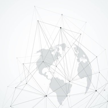 Noktalar ve doğrular ile küresel ağ bağlantıları. Kablo çerçeve arka planı. Soyut bağlantı yapısı. Çokgen uzay arkaplanı, illüstrasyon