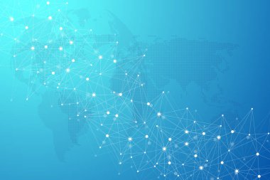 Küresel ağ bağlantısı kavramı. Büyük veri görselleştirmesi. Küresel bilgisayar ağlarındaki sosyal ağ iletişimi. İnternet teknolojisi. İş için. - Bilim. resimleme