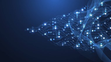 Teknoloji soyut devre kartı dokusu. Yüksek teknoloji fütüristik devre panosu pankartı duvar kağıdı. Dijital veri. Elektronik anakart çizimi