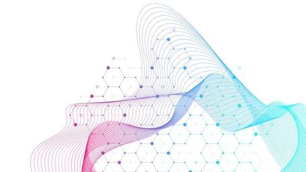 Vetenskaplig molekyl bakgrund för medicin, vetenskap, teknik, cybernetik, kemi. Tapetsera eller banner med en hex DNA-molekyler. geometrisk dynamisk illustration. — Stockfoto